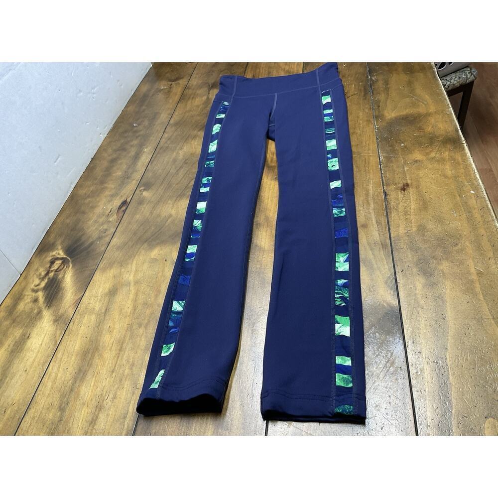ATHLETA Coolmax Green Side Gusset Yoga Pant Navy Blue Size Small